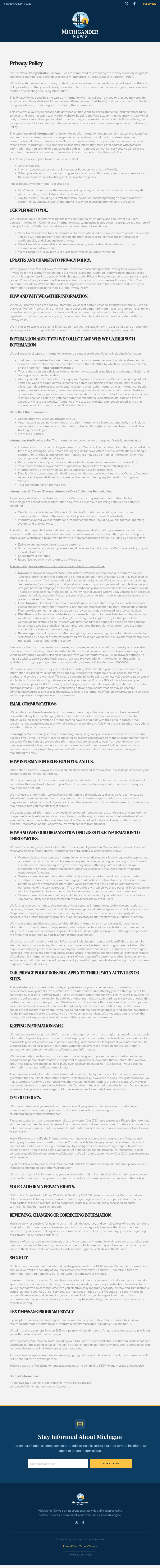 Michigander News privacy policy naming One Nation and michigandernews.slfsites.com.