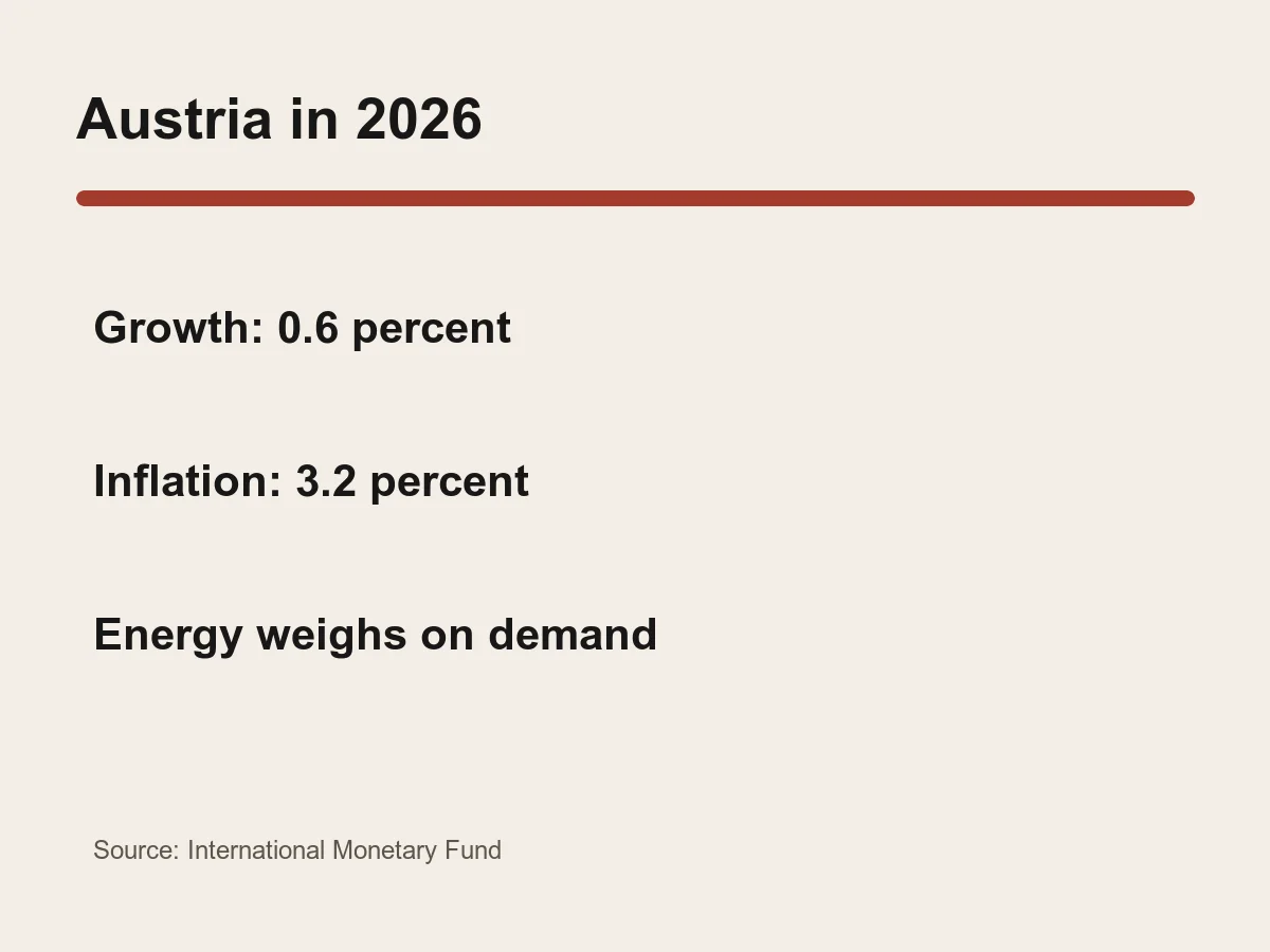 Graphic shows Austria's 2026 growth forecast of 0.6 percent and inflation forecast of 3.2 percent.