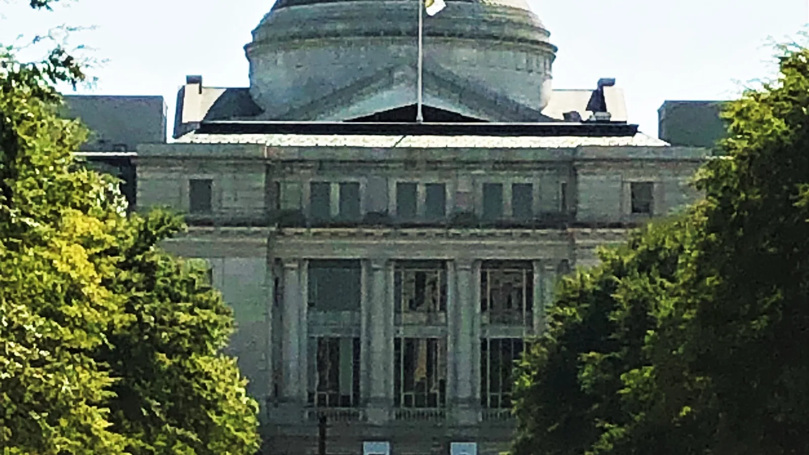 The domed National Museum of Natural History rises above trees beside Pennsylvania Avenue in Washington.
