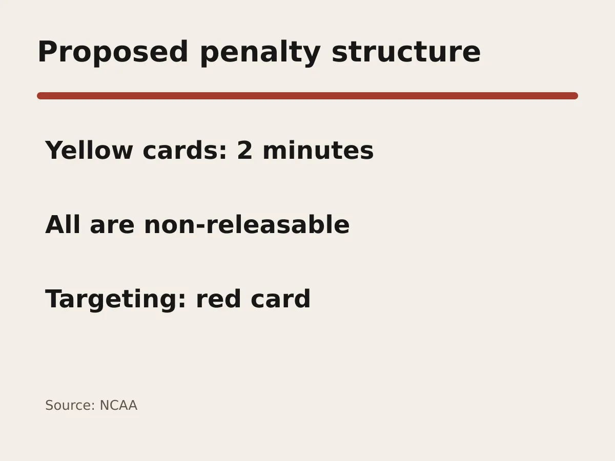 Graphic lists a two-minute non-releasable yellow-card penalty and a targeting red-card foul.